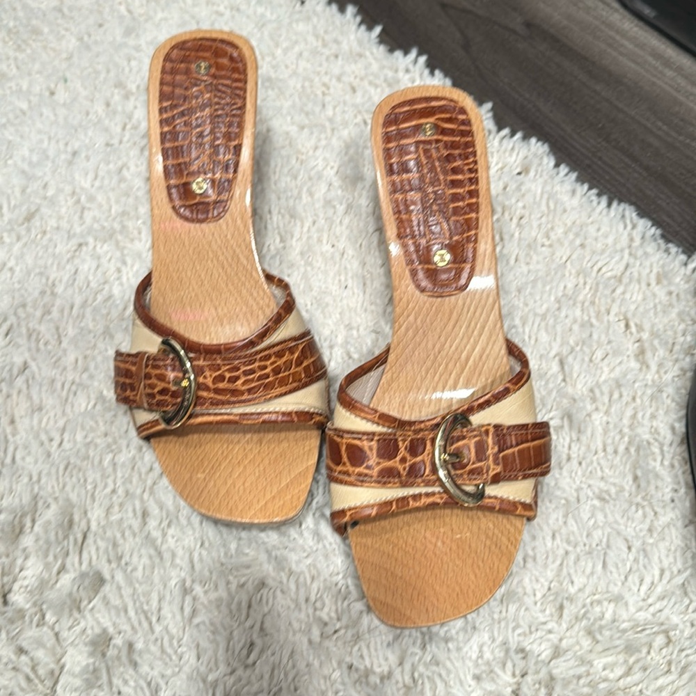 Celine authentic women Vintage wooden Slides Heels 37